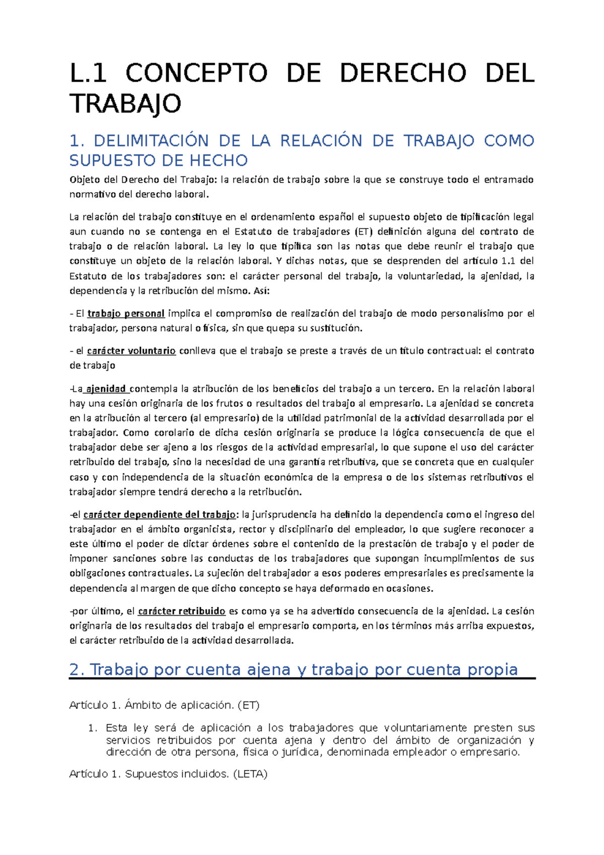 L.1 Y L2 - Primeras Lecciones De Derecho Laboral - L CONCEPTO DE ...