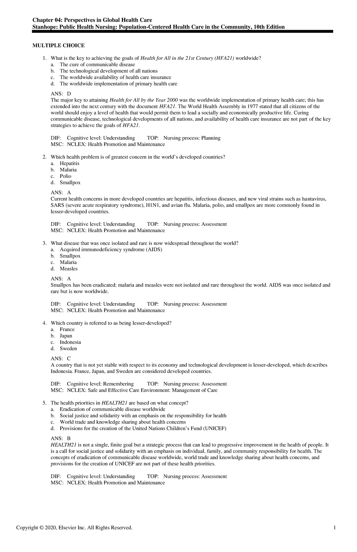 Exam View - Chapter 04 - Caring For Diverse And Vulnerable Populations 