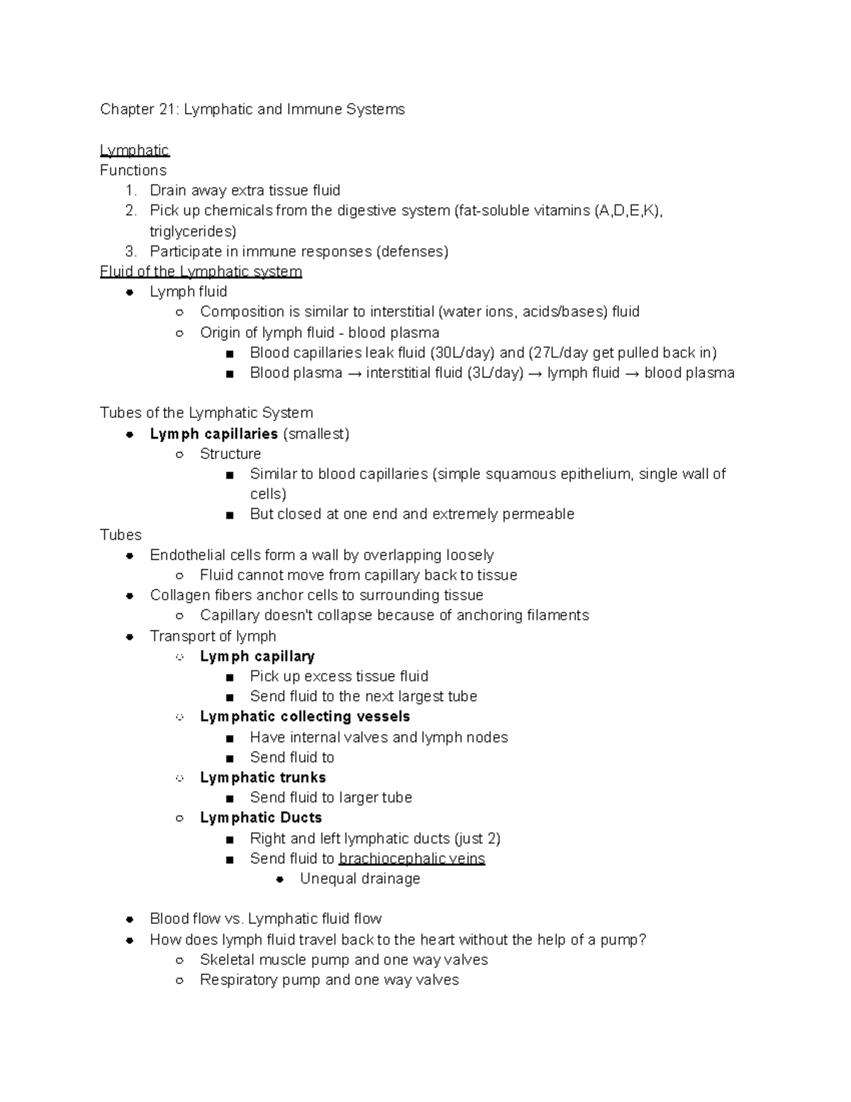 Ch 21 - notes - Chapter 21: Lymphatic and Immune Systems Lymphatic ...