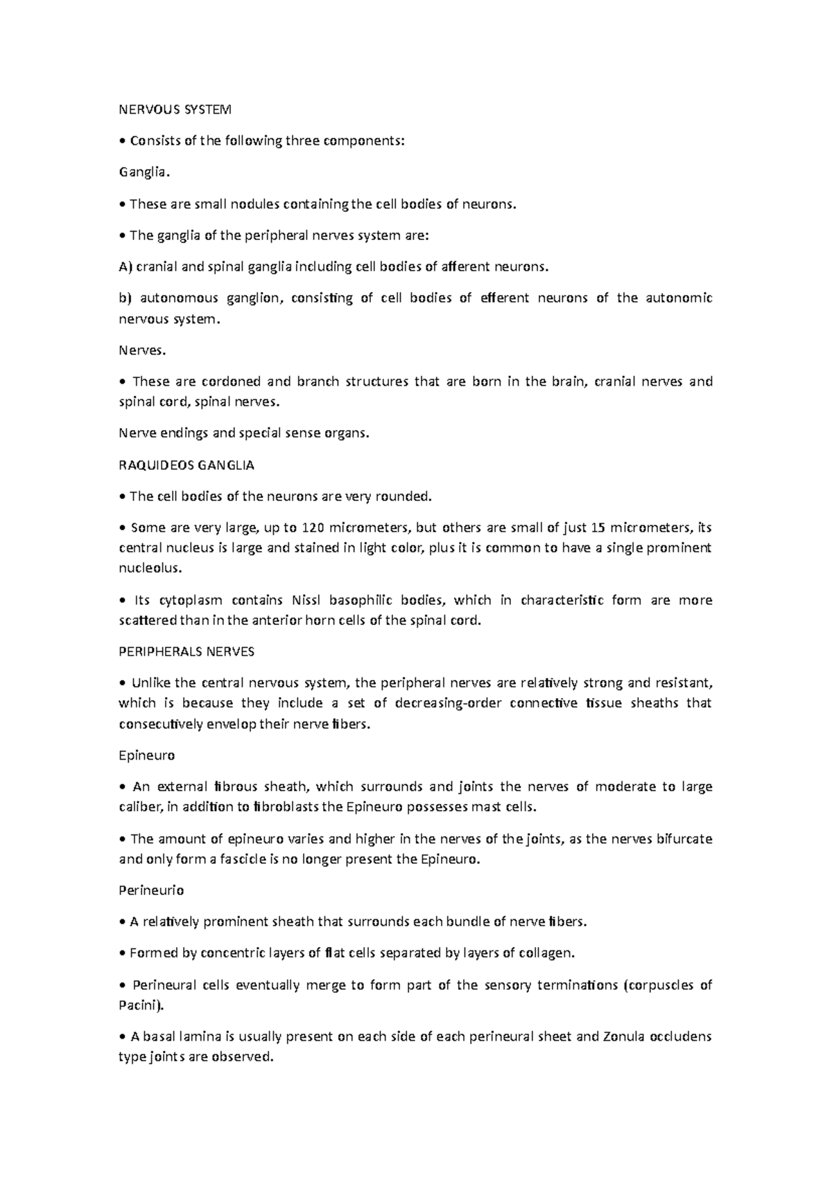 Nervous System - Lecture notes 1 - NERVOUS SYSTEM • Consists of the ...