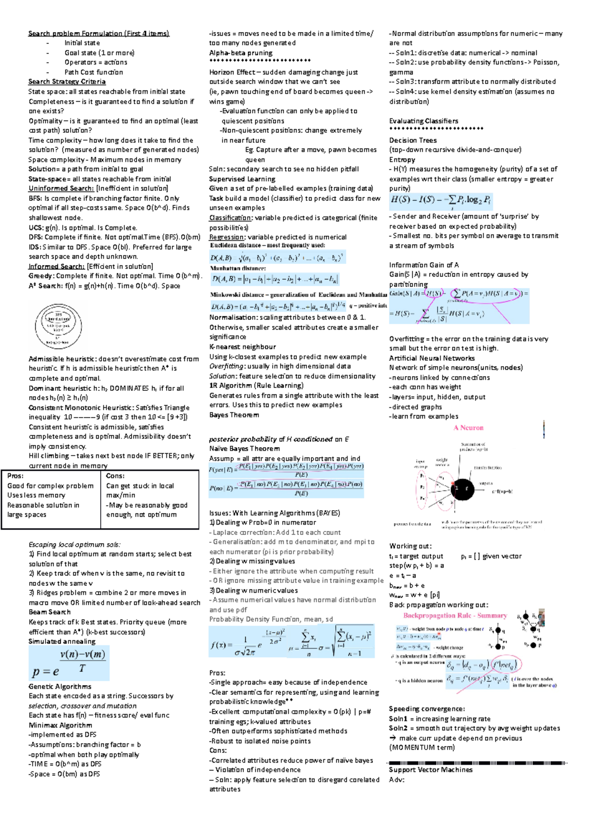 COMP Cheat Sheet (Auto Recovered) - Search problem Formulation (First 4 ...