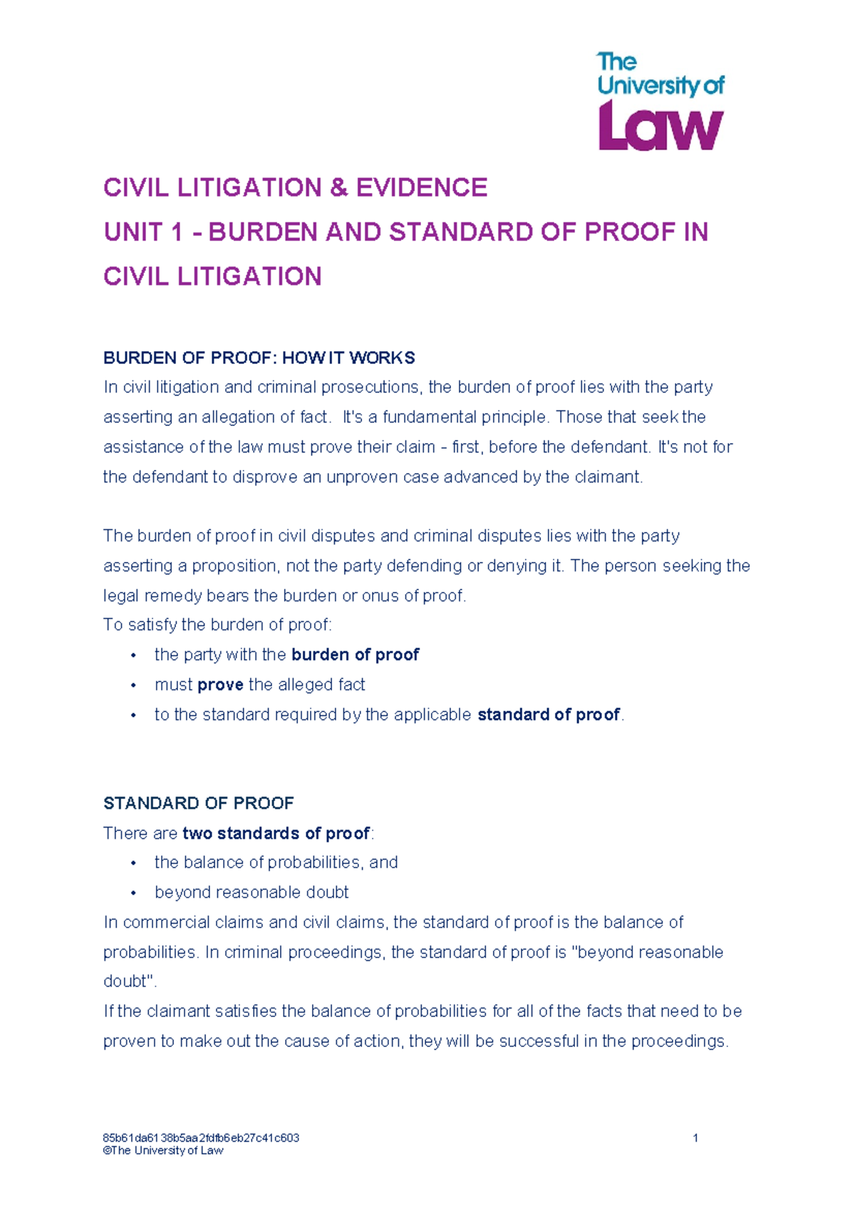 2223 civ unit01 ce01 burden and standard of proof - CIVIL LITIGATION ...