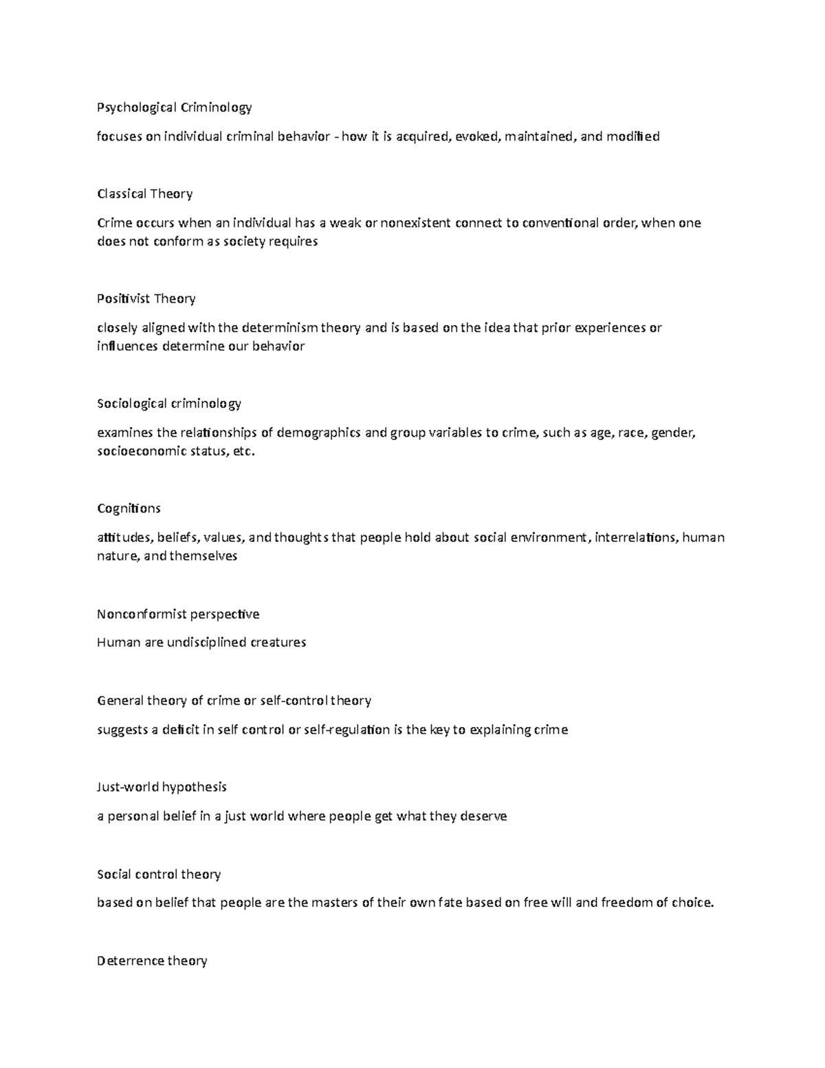 CCJ 3117 Theories of Criminal Behavior lecture notes 5 - Psychological ...