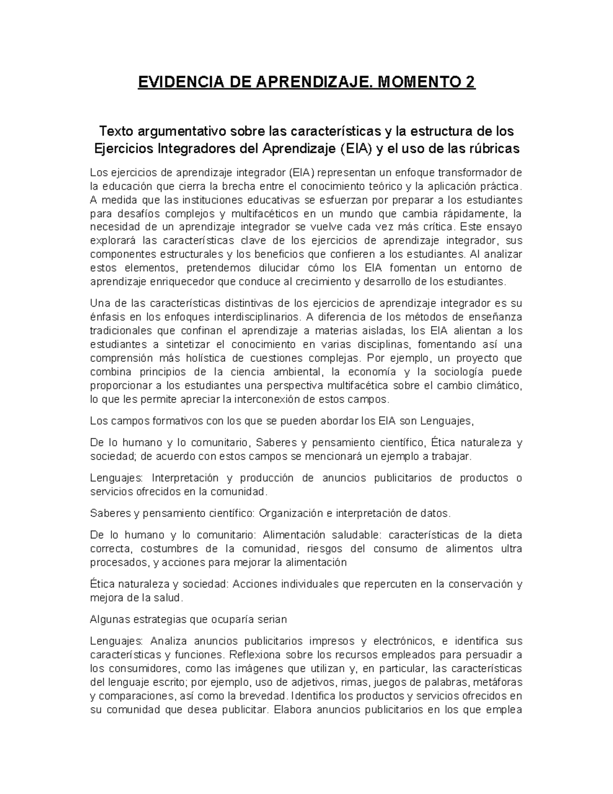 Evidencia DE Aprendizaje 2 - EVIDENCIA DE APRENDIZAJE. MOMENTO 2 Texto ...
