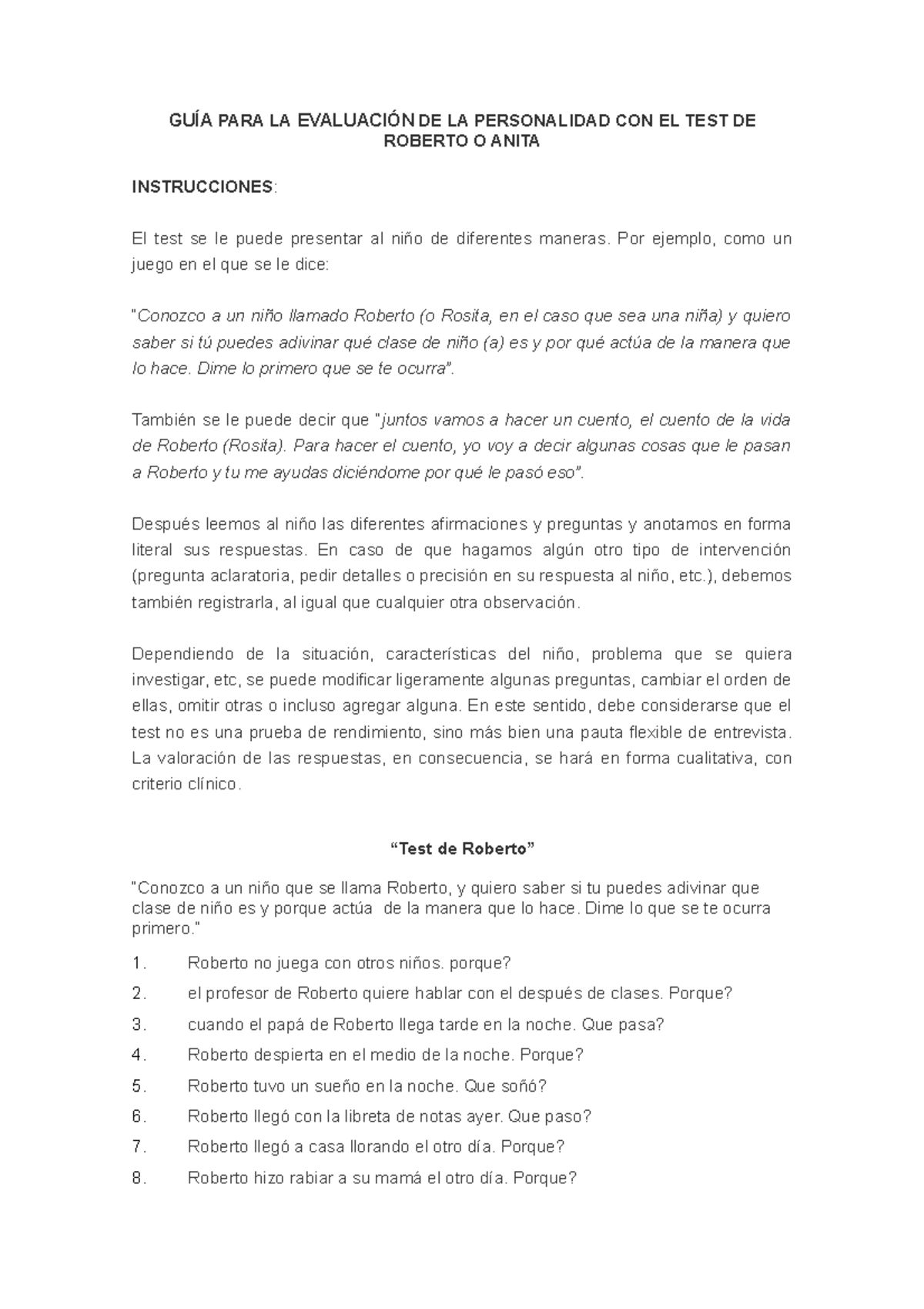 Guia test de Roberto-Anita - GUÍA PARA LA EVALUACIÓN DE LA PERSONALIDAD ...