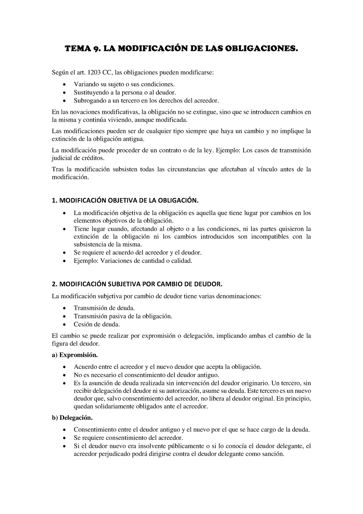 TEMA 9. Terminado - URJC - TEMA 9. LA MODIFICACI”N DE LAS OBLIGACIONES ...