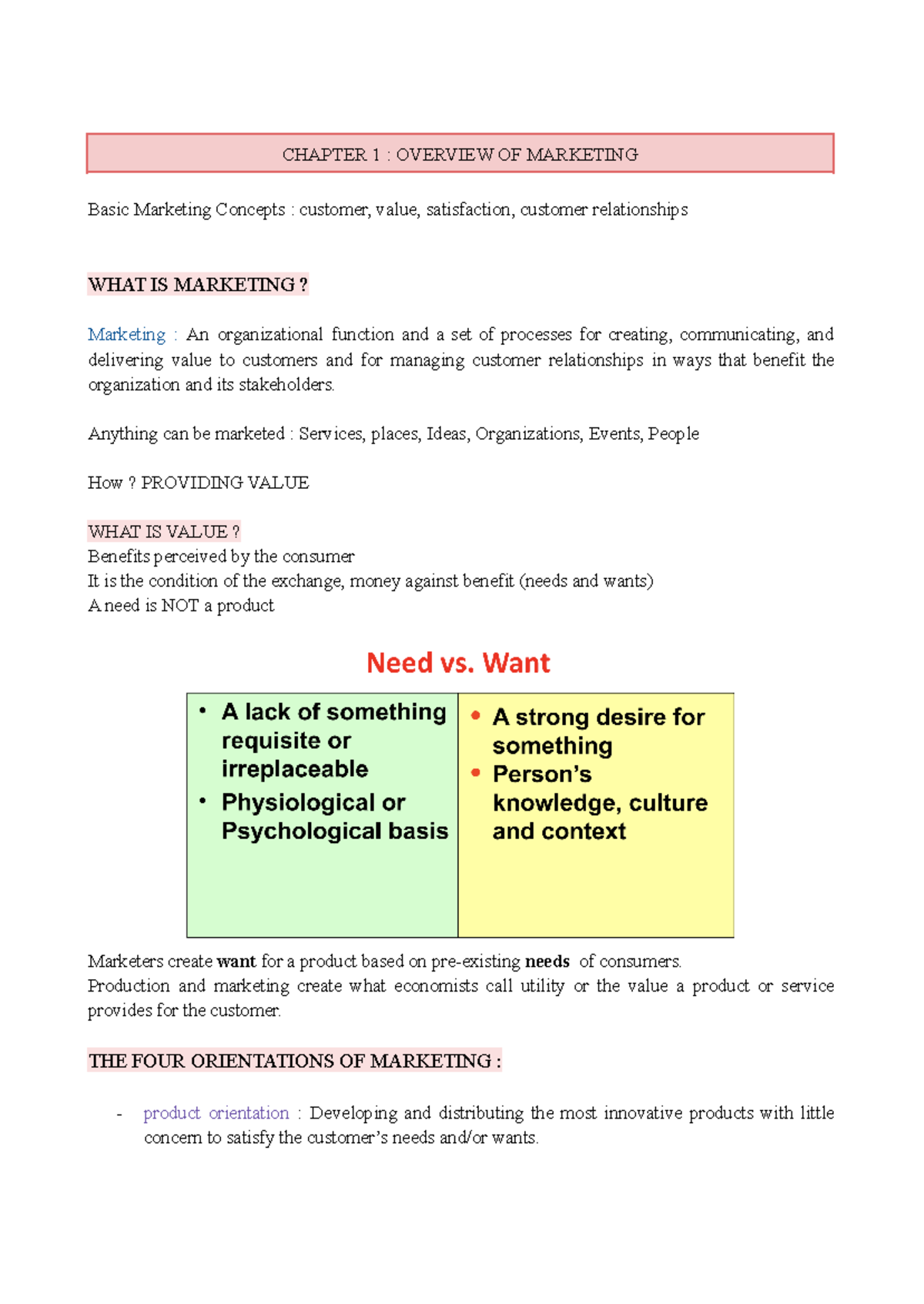 2 Overview of Marketing - CHAPTER 1 : OVERVIEW OF MARKETING Basic ...