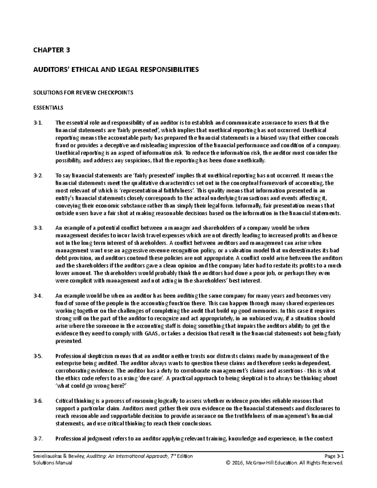 Chapter 3 Solutions - CHAPTER 3 AUDITORS’ ETHICAL AND LEGAL ...