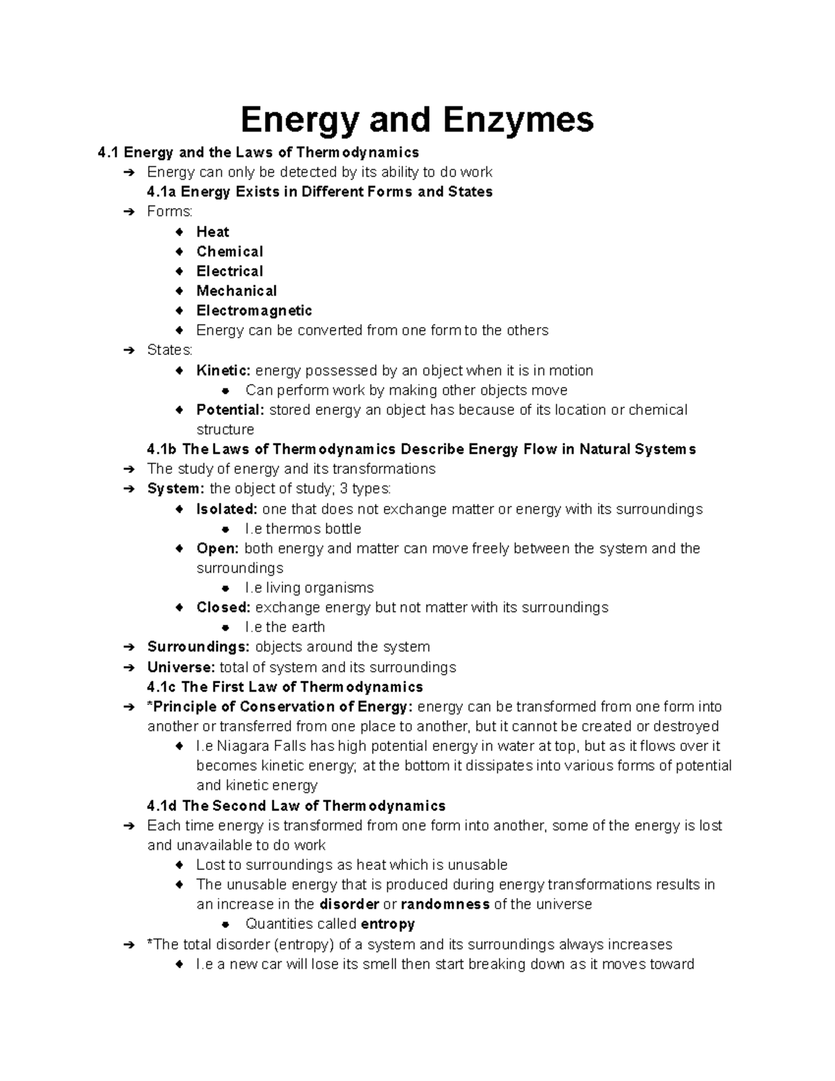 Unit 4 - Unit 4 - Energy And Enzymes 4 Energy And The Laws Of ...