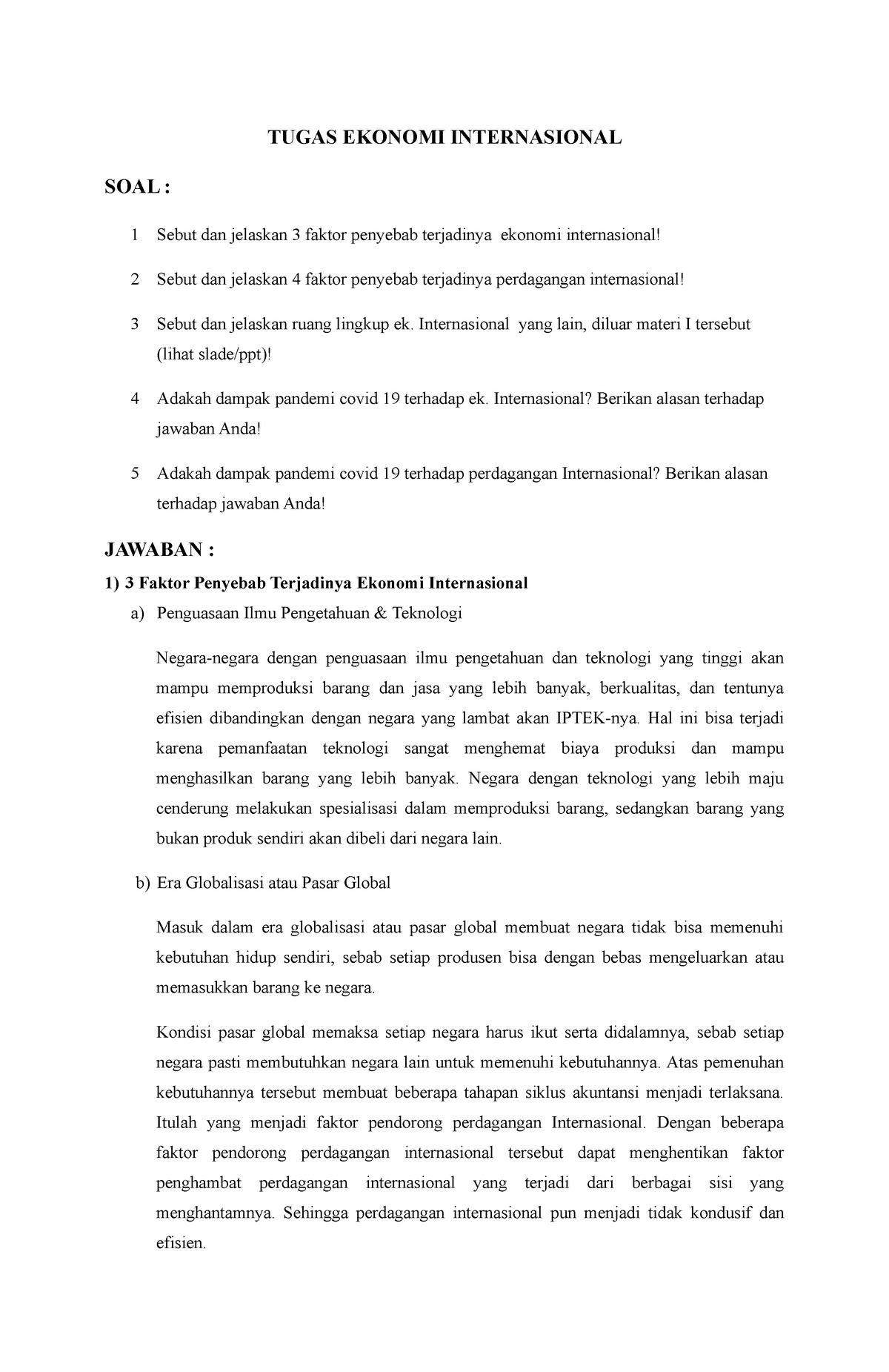 Soal Uas Ekonomi Perdagangan Internasional Beserta Jawaban - Dunia Belajar