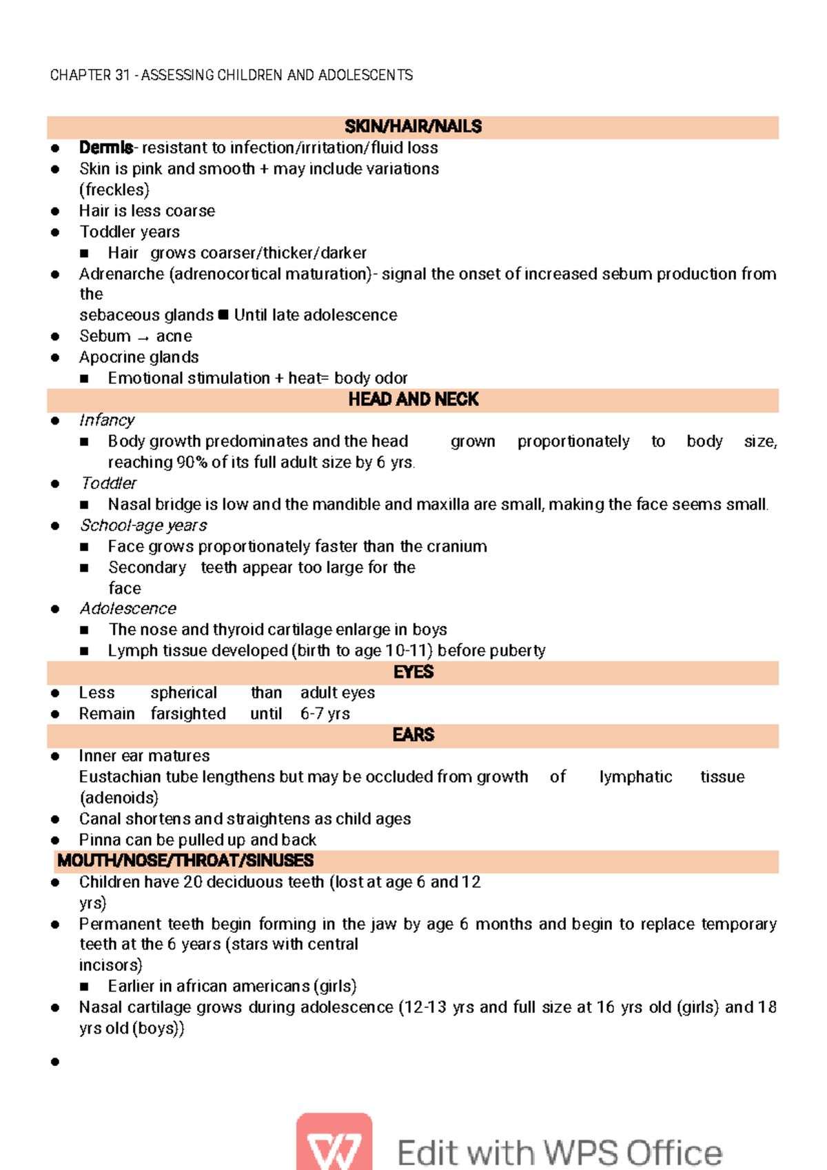 HA- Chapter 31 - Assessing Children And Adolescents - SKIN/HAIR/NAILS ...