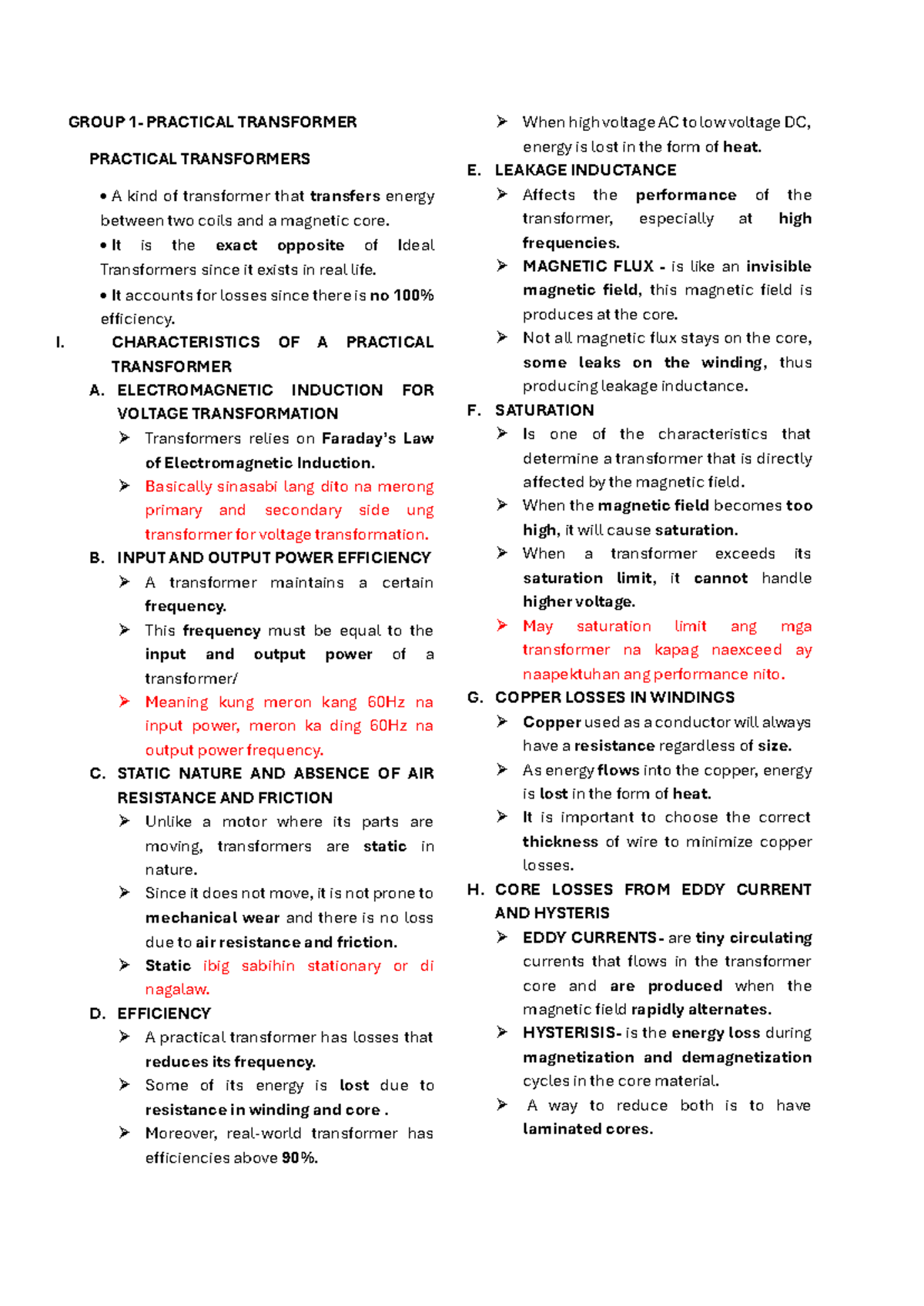 Reviewer IN Apparatus - GROUP 1- PRACTICAL TRANSFORMER PRACTICAL ...