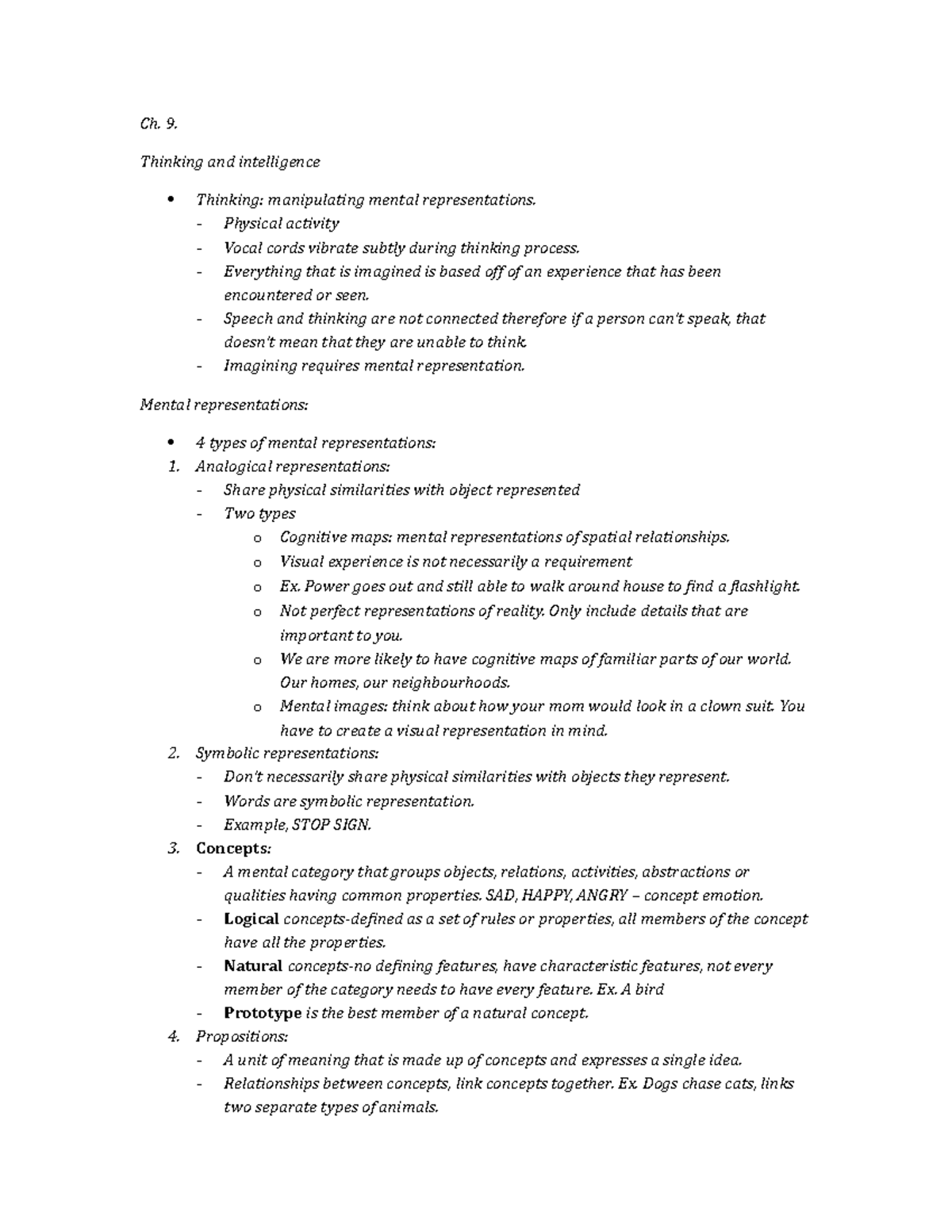 Chapter 9inreview summary - Ch. 9. Thinking and intelligence Thinking ...