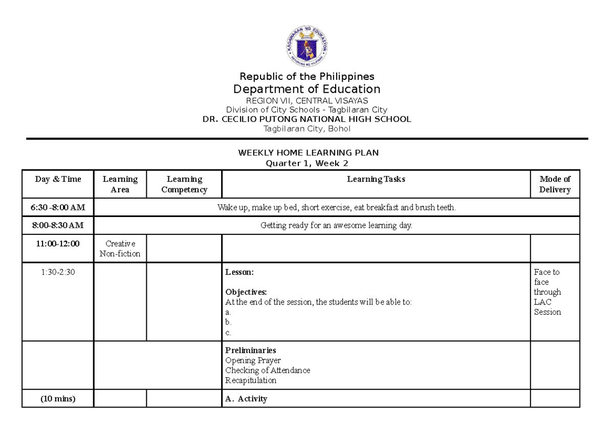 WHLP-Template - Republic of the Philippines Department of Education ...