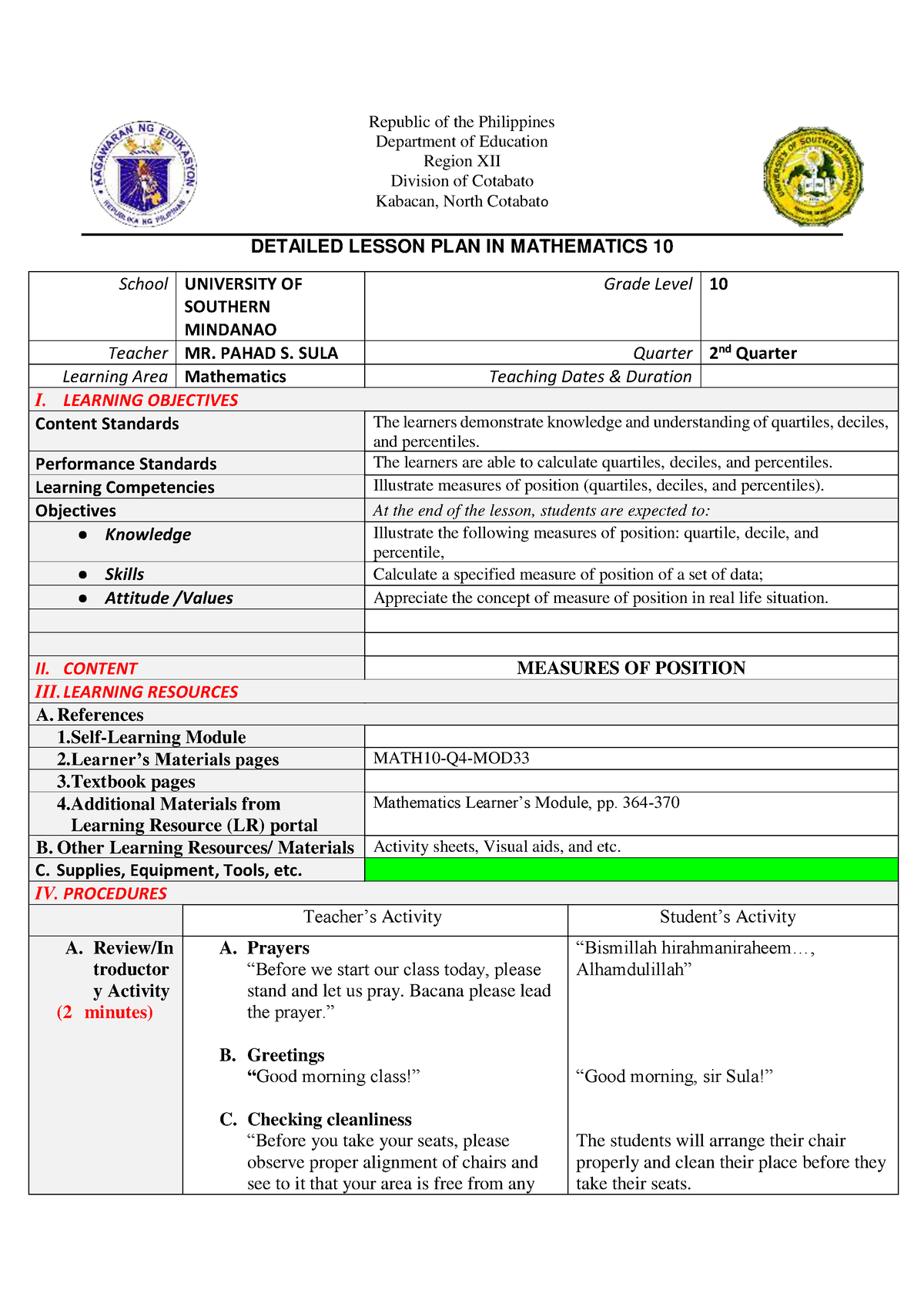 SULA LP M10 DP 2 - Republic of the Philippines Department of Education ...