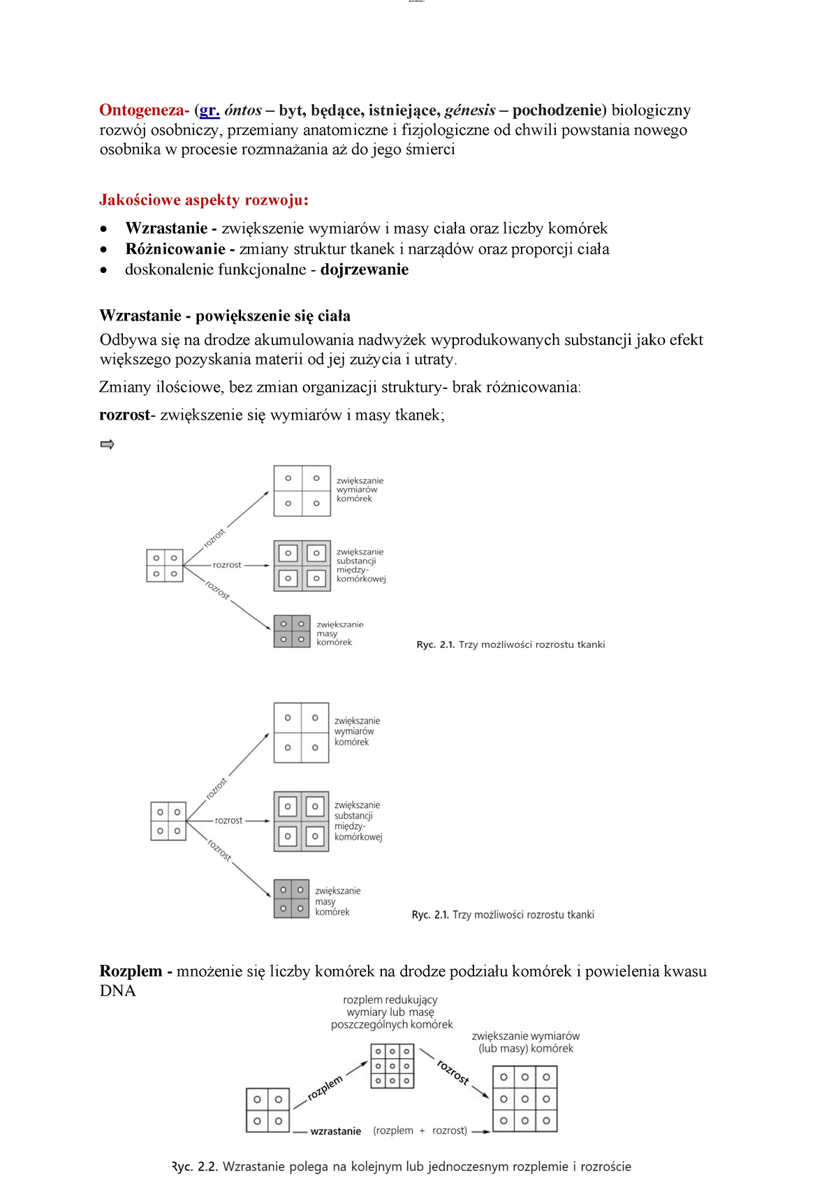 Biologia Rozwojowu Czlowieka Wykłady - Ontogeneza- (gr. óntos – Byt ...