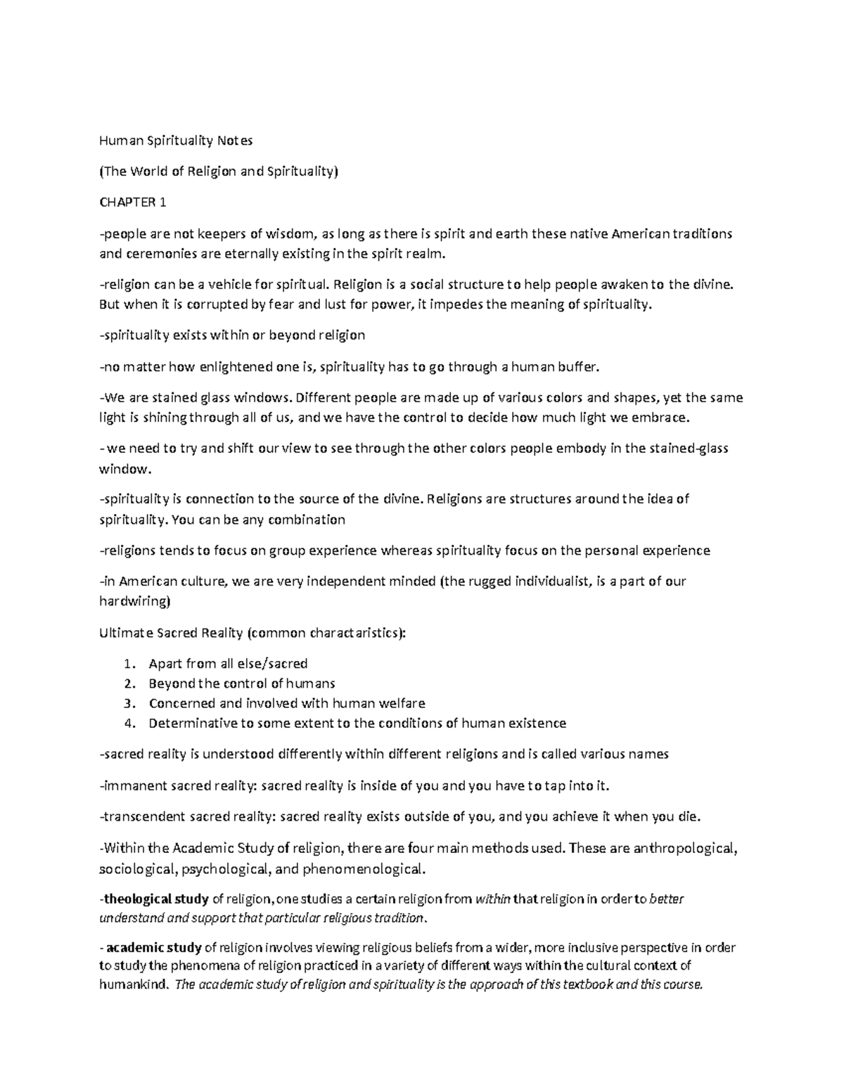 Human Spirituality Notes Copy Human Spirituality Notes The World