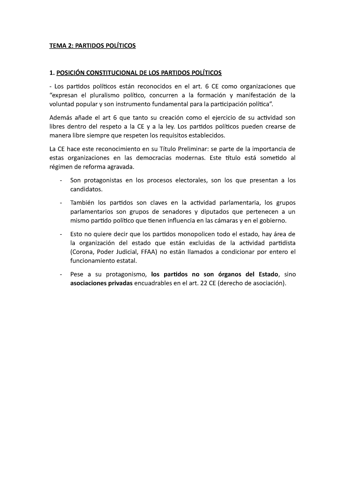 Tema 2 Consti Apuntes 2 Tema 2 Partidos PolÍticos 1 PosiciÓn Constitucional De Los