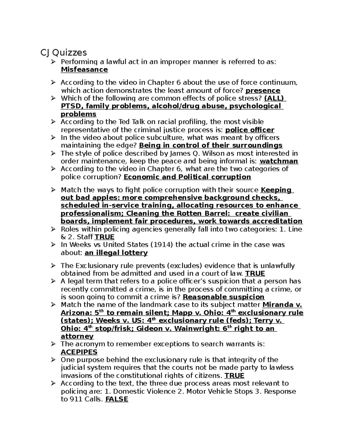 CJ Quizzes TopHat and Canvas questions with answers CJ Quizzes