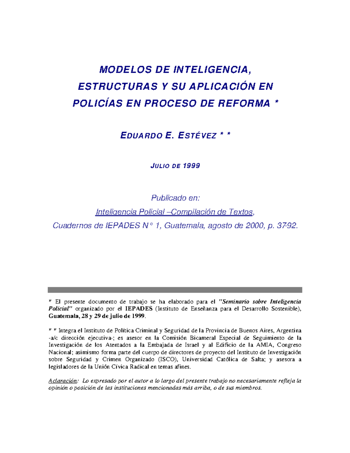 Modelos De Inteligencia Policial Modelos De Inteligencia Estructuras Y Su AplicaciÓn En 4400