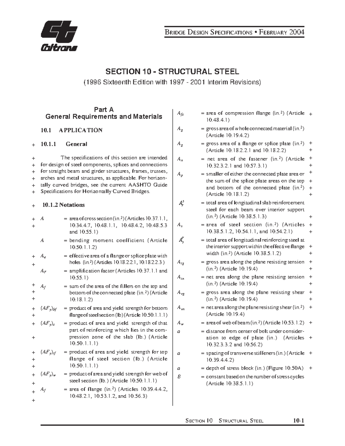 Section 10 - Strength of Materials - BRIDGE DESIGN SPECIFICATIONS ...