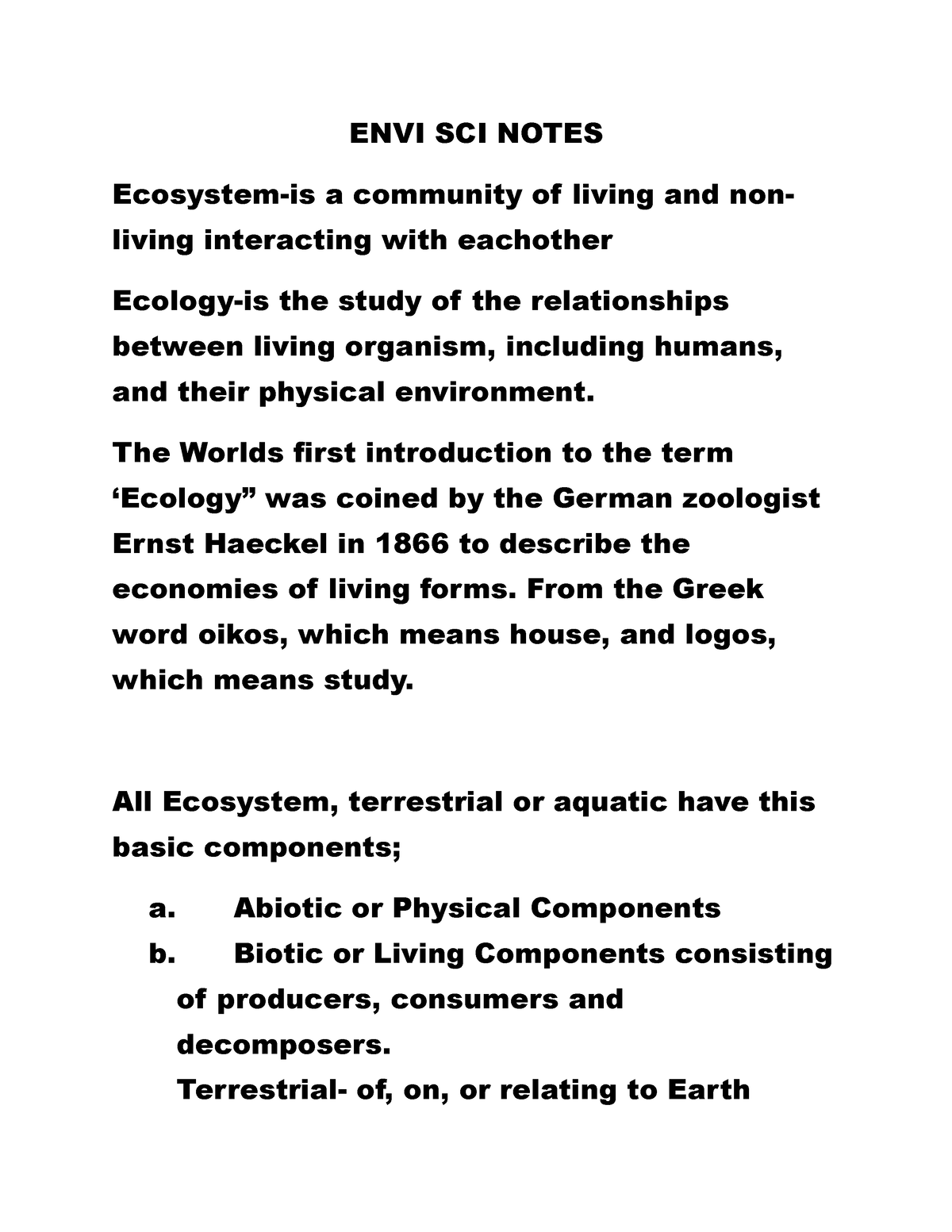 ENVI SCI Notes - Enjoy - ENVI SCI NOTES Ecosystem-is A Community Of ...