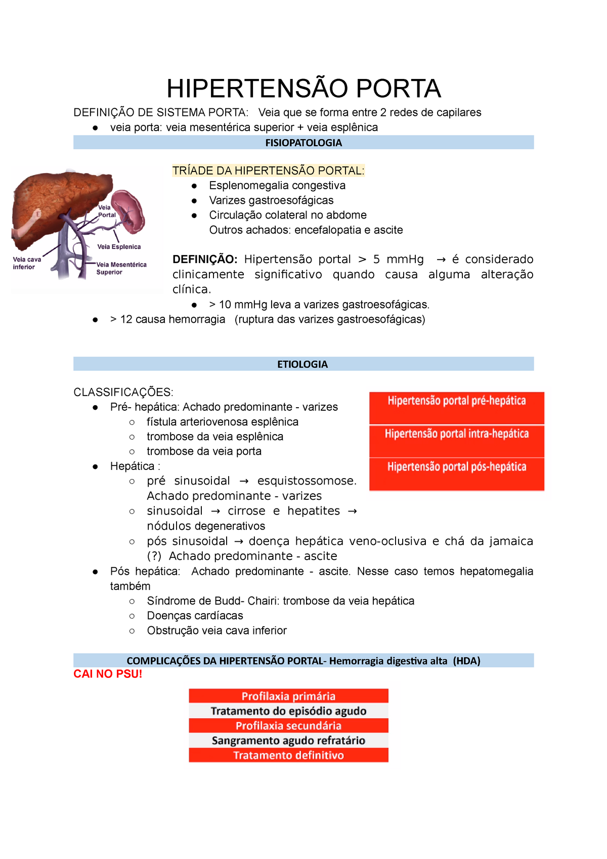 Hepato Hipertensão Porta definição quadro clinico exame físico propedêutica e tratamento