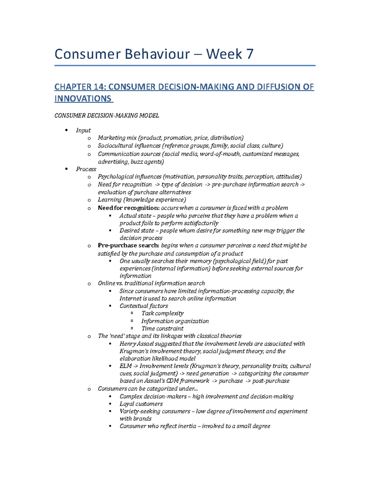 Week 7 (MCS2600) - Summary Fundamentals of Consumer Behaviour FW ...