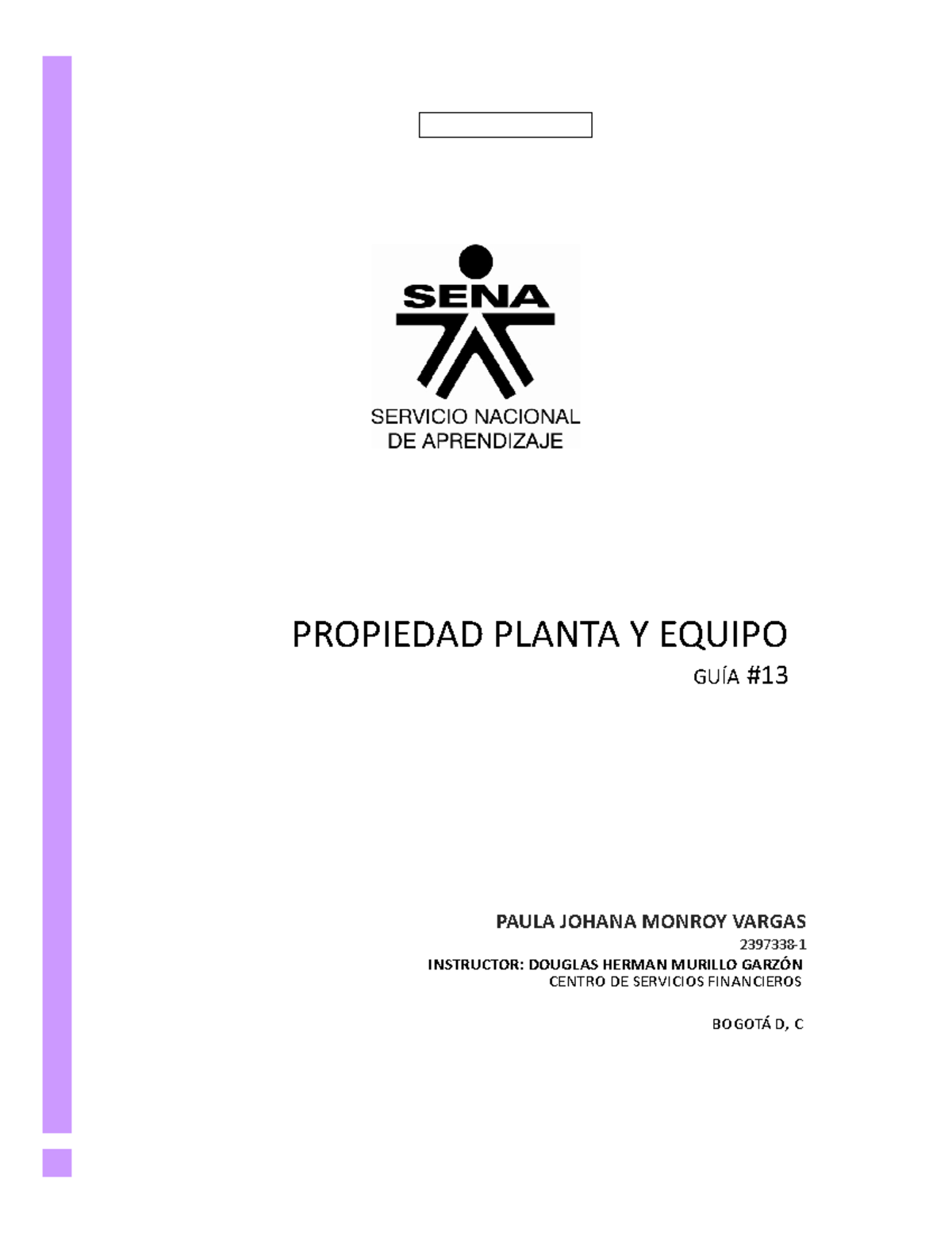 Guía 13 Propiedad Planta Y Equipo Xvbgh Centro De Servicios Financieros BogotÁ D C Paula 2262