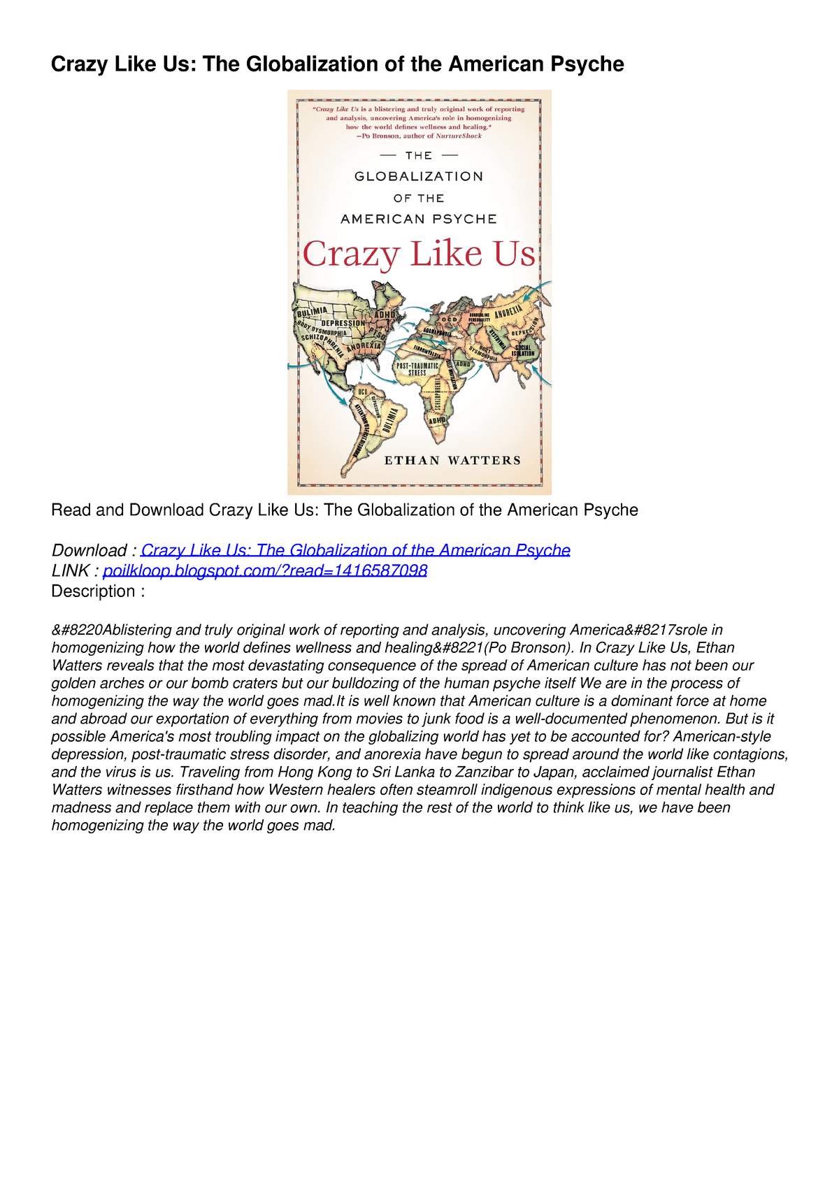 PDF Read Online Crazy Like Us: The Globalization of the American Psyche ...