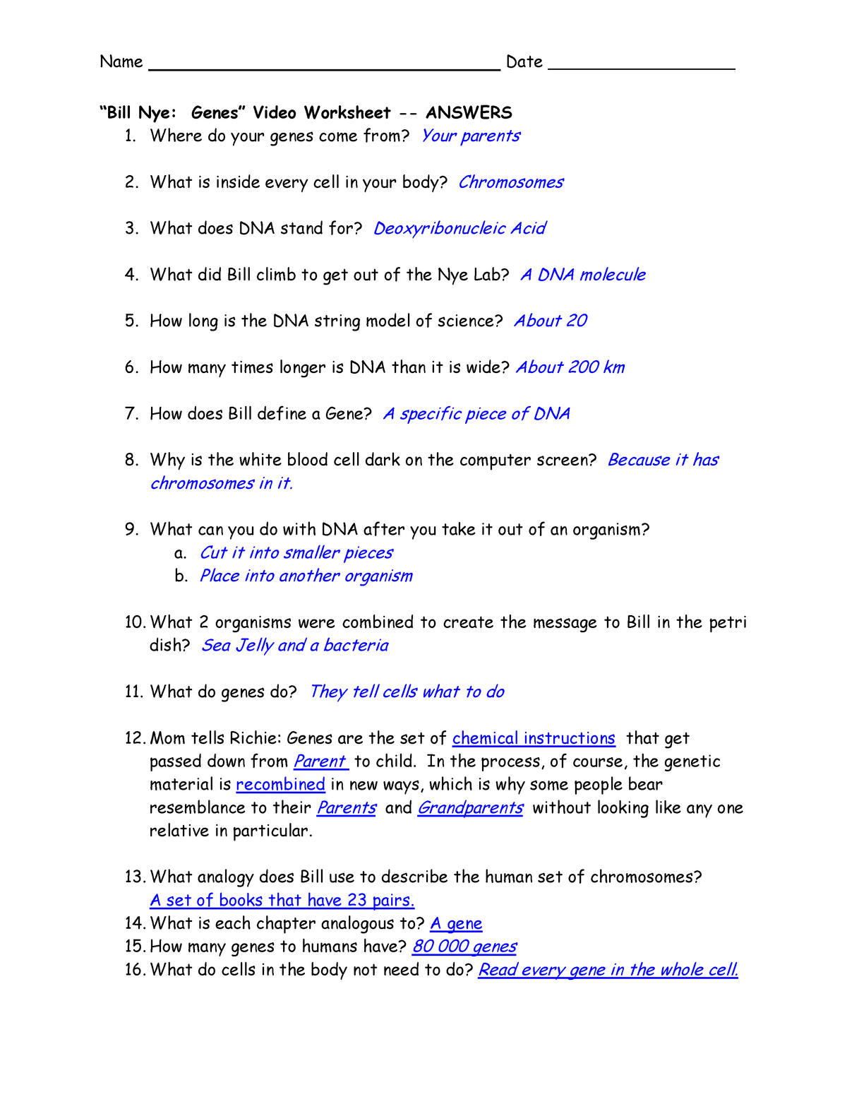 Bill nye genes worksheet answer key s - PCB 22 - General Regarding Bill Nye Genes Worksheet