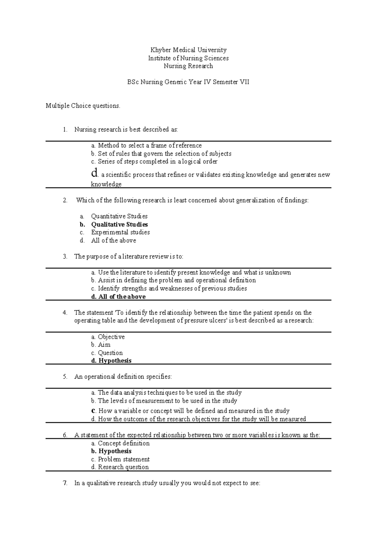 Nursing Research BSc N Generic - Khyber Medical University Institute of ...