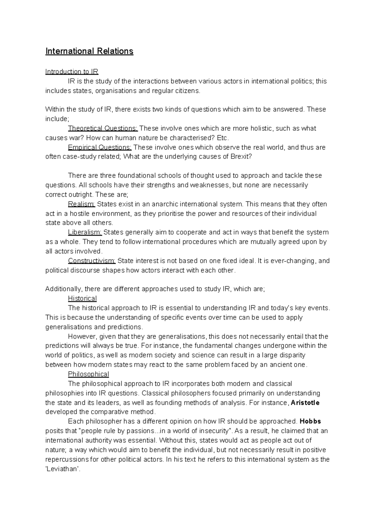 International Relations - International Relations Introduction to IR IR ...