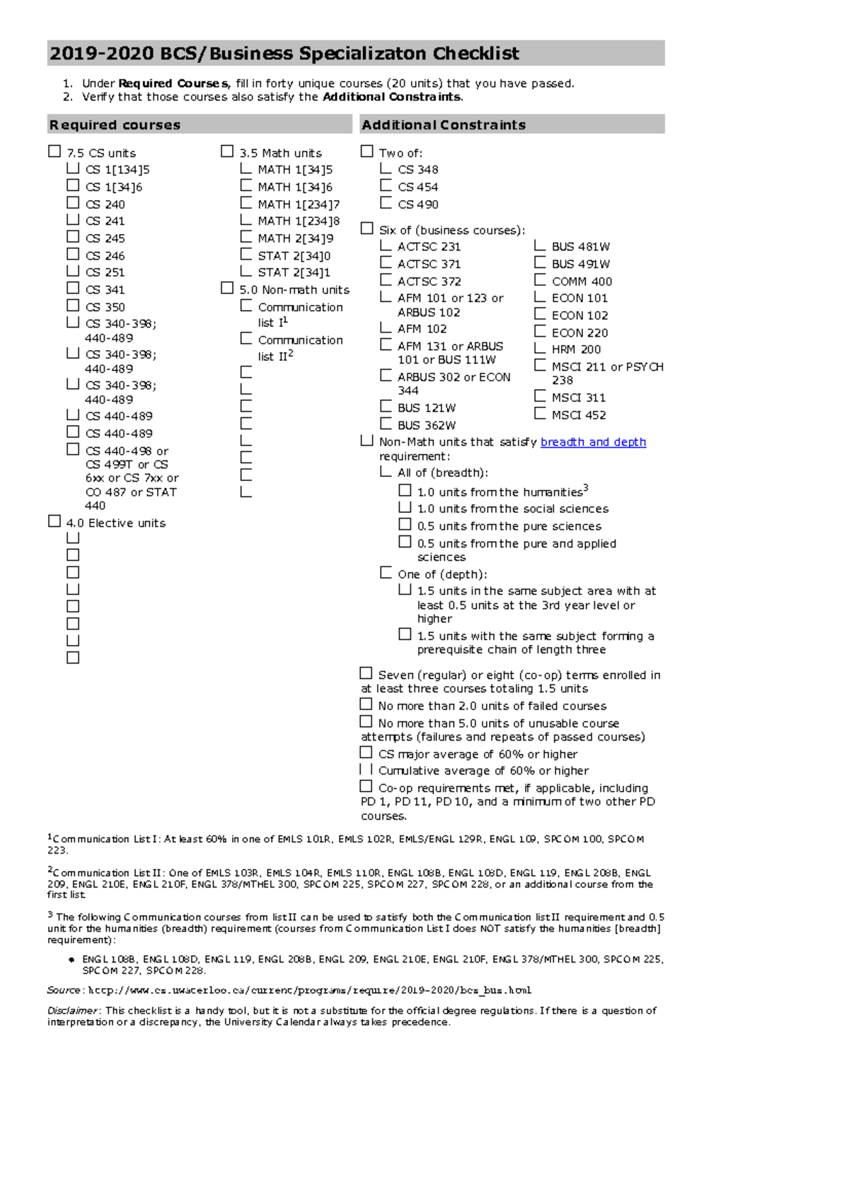 Page 2 - course list - 7 CS units CS 1[134] CS 1[34] CS 240 CS 241 CS ...