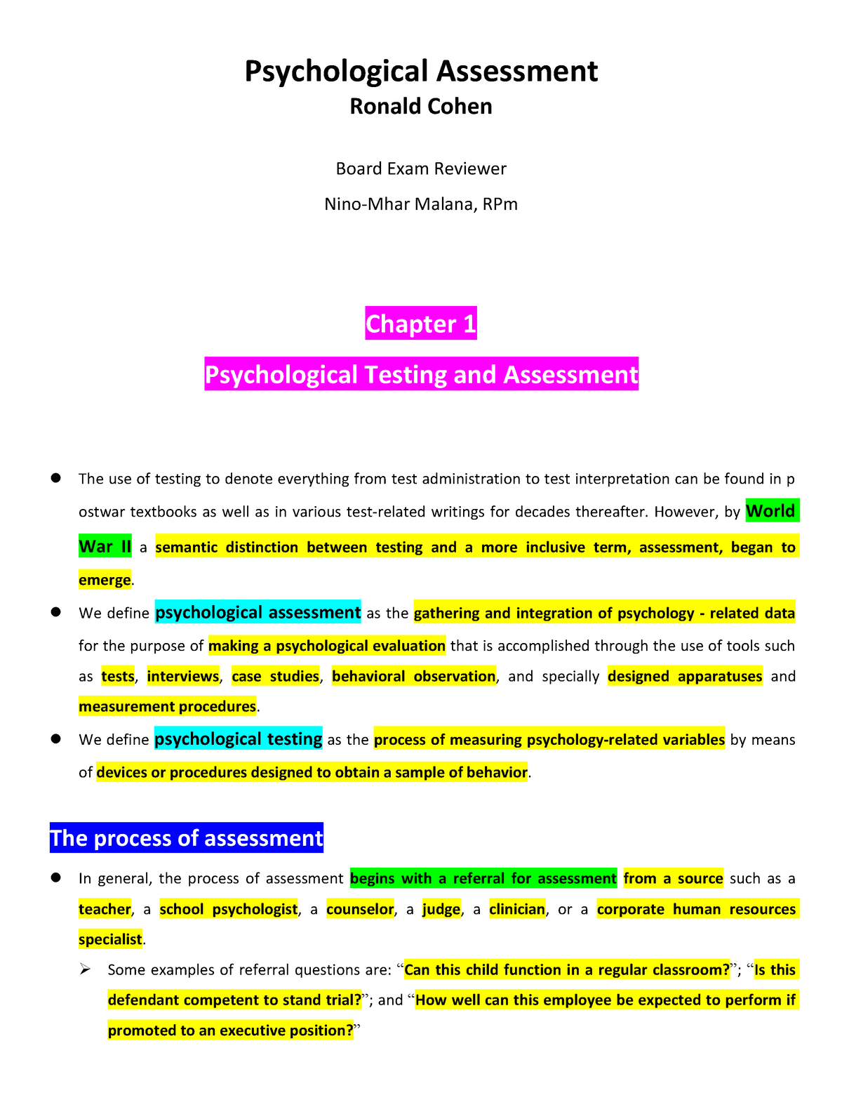 what is psychological assessment essay