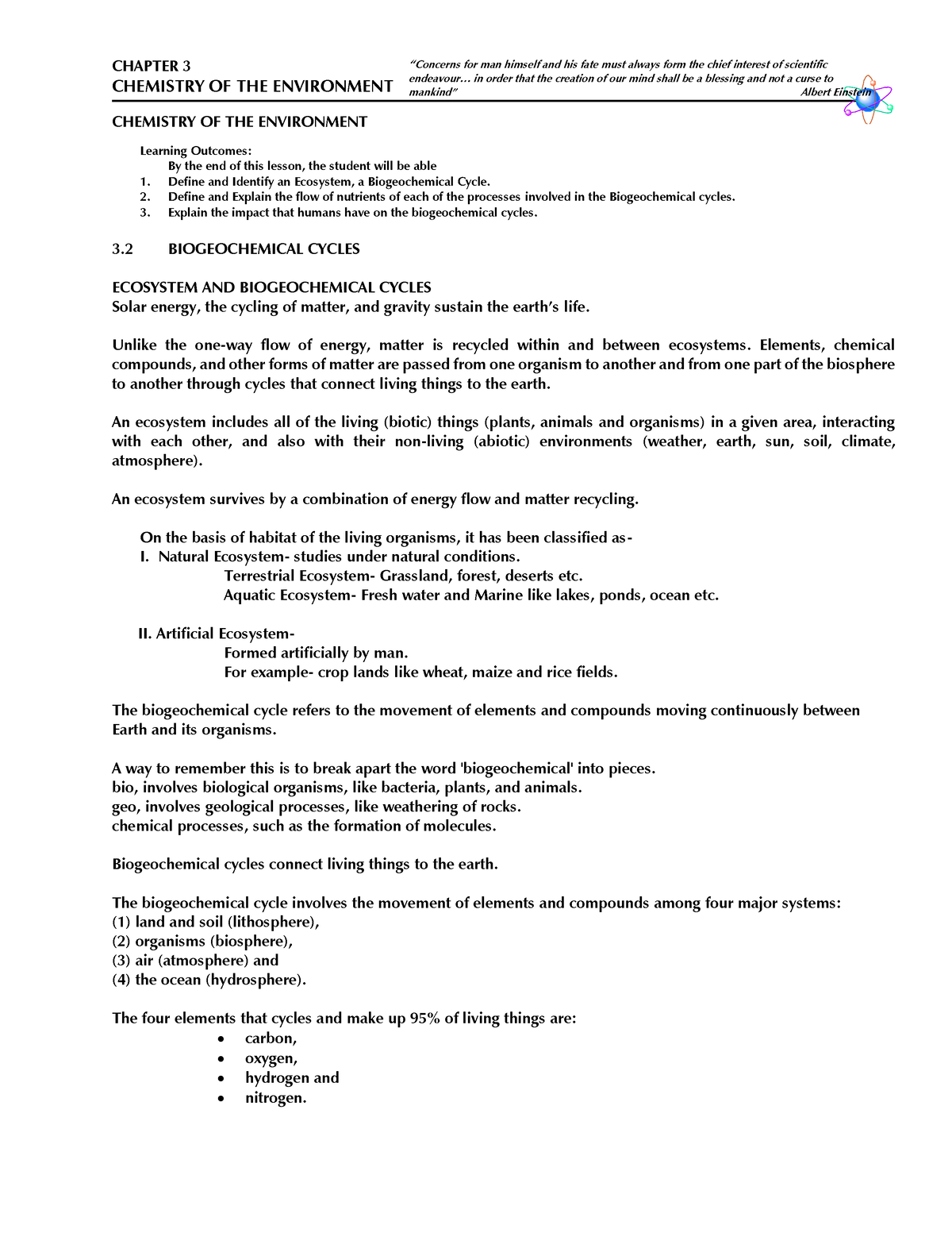 biogeochemical cycle assignment