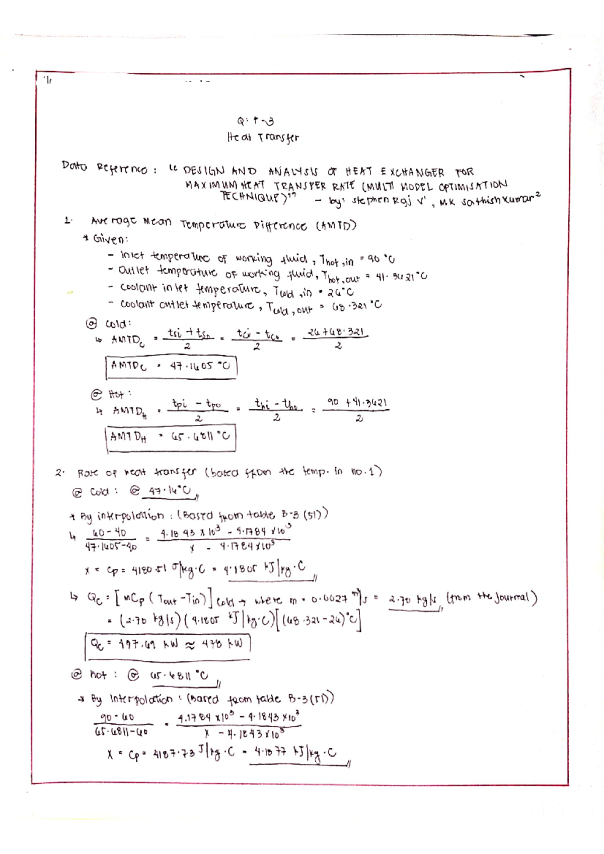 Heat transfer Q#3 - Problem Solving - Mechanical Engineering - NVSU ...