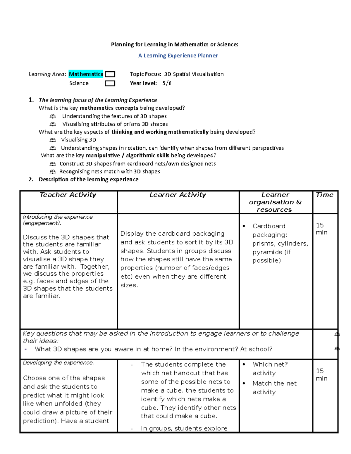 Learning Experience Planner - Assignment 2 - Planning for Learning in ...