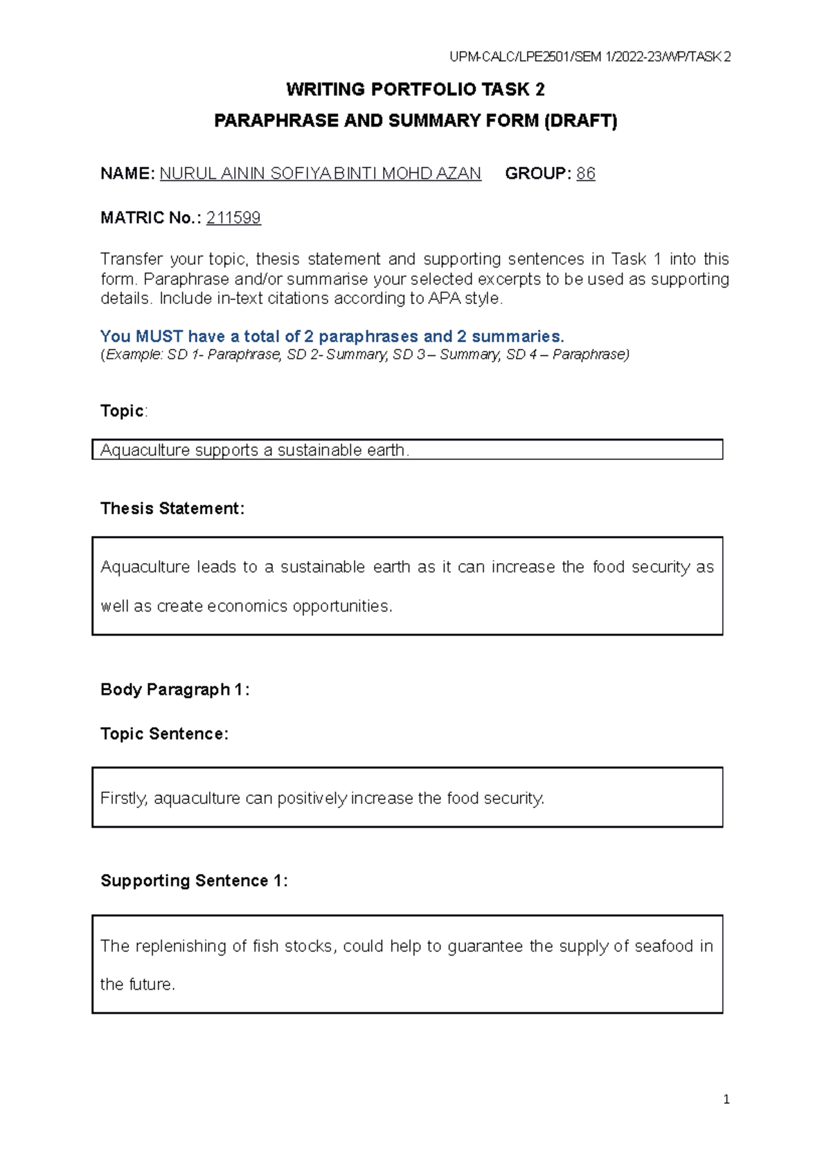 LPE2501 TASK 2 ( Draft) - LPE 2501 TASK 2 - WRITING PORTFOLIO TASK 2 ...