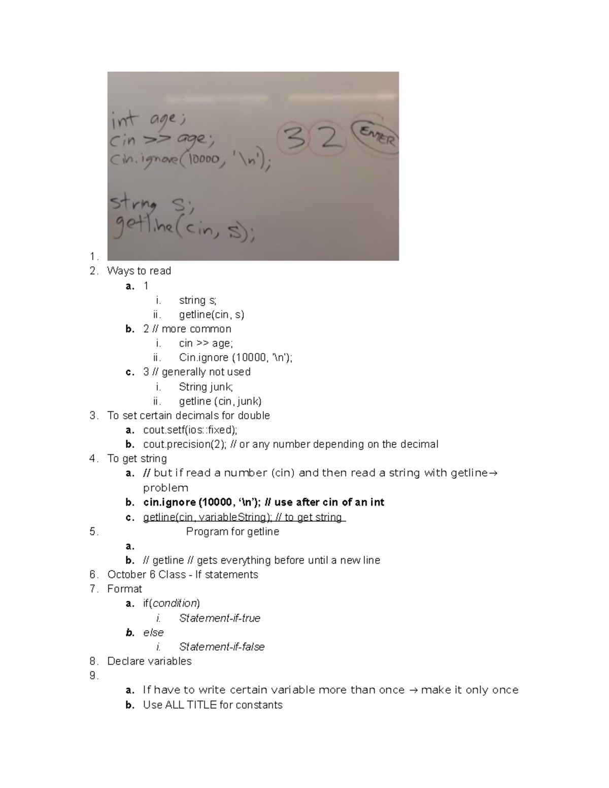 CS 31 Week2 Notes - 1. Ways To Read A. 1 I. String S; Ii. Getline(cin ...