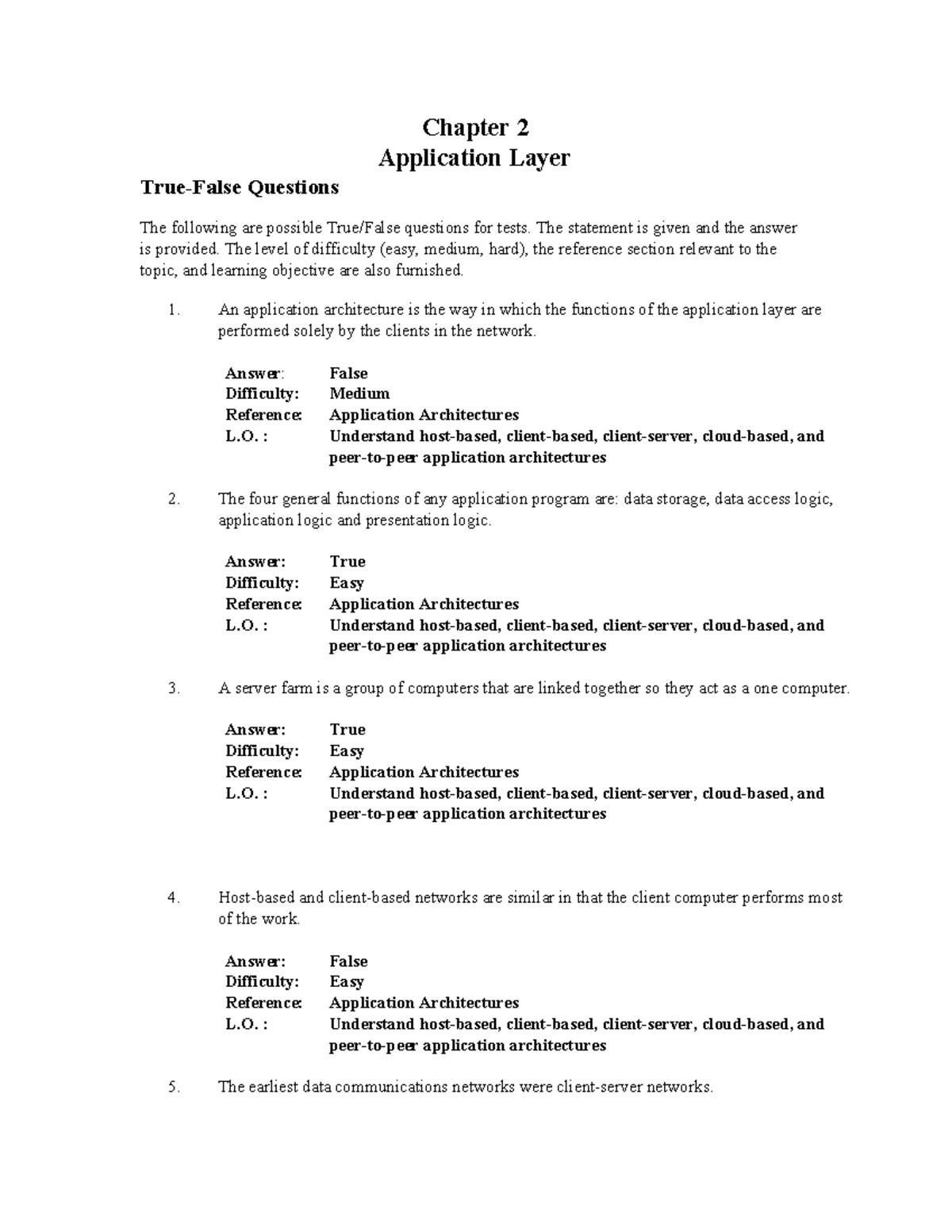 Ch02 - notes - Chapter 2 Application Layer True-False Questions The ...