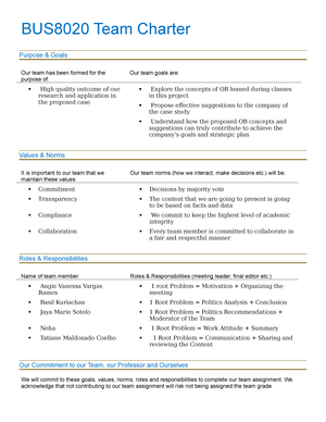BUS8020 Sec 5 Team Charter Studocu