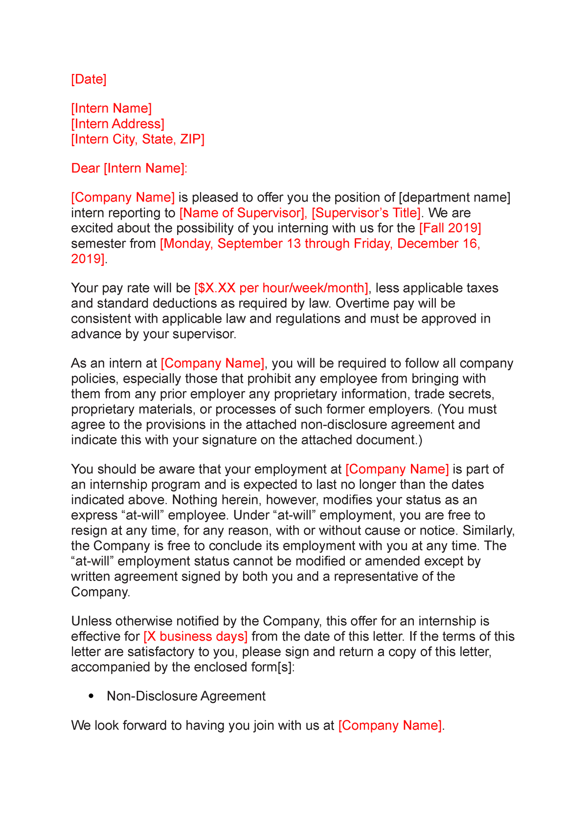 Intern sample contract - [Date] [Intern Name] [Intern Address] [Intern ...