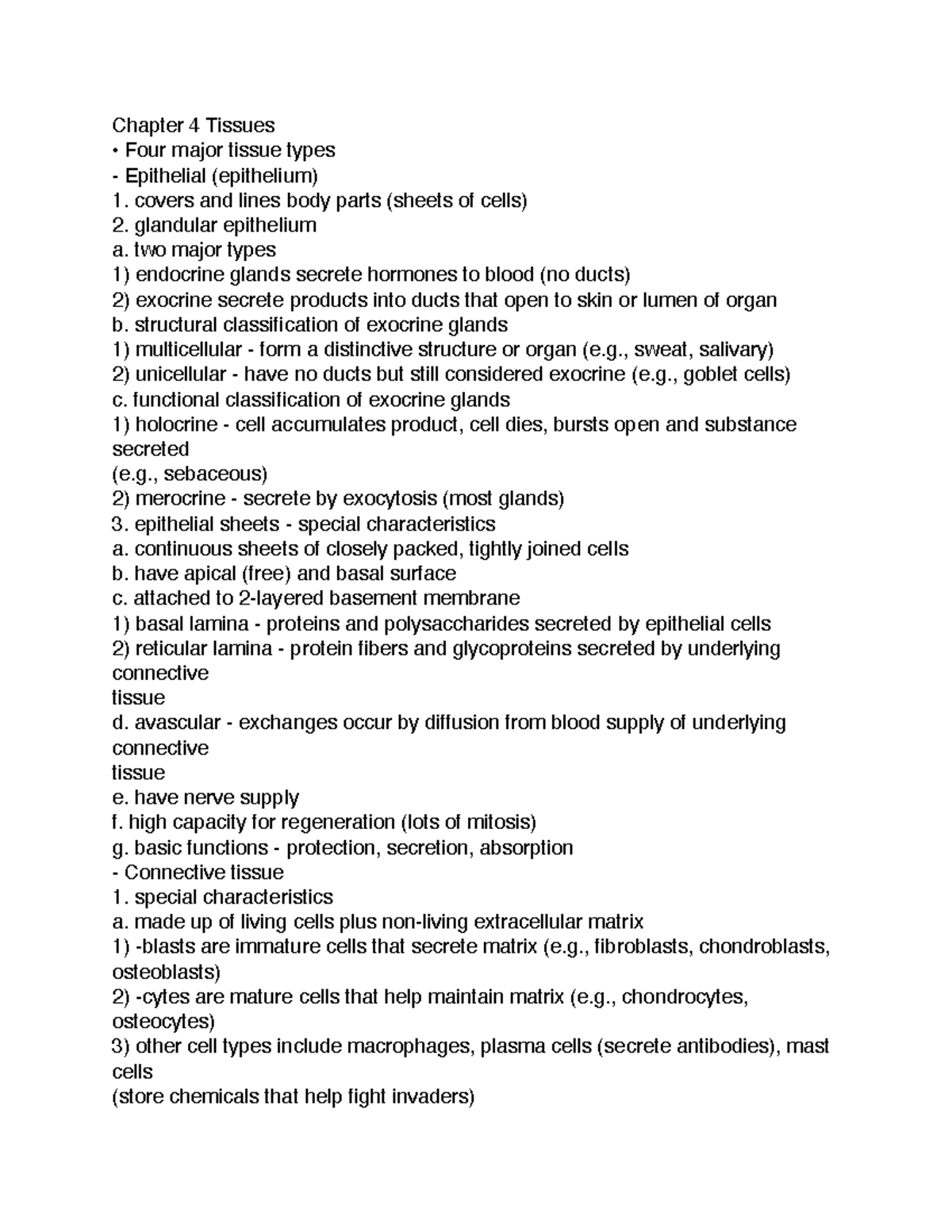 Anat 4:5 - tissues and cells anatomy class notes - Chapter 4 Tissues ...