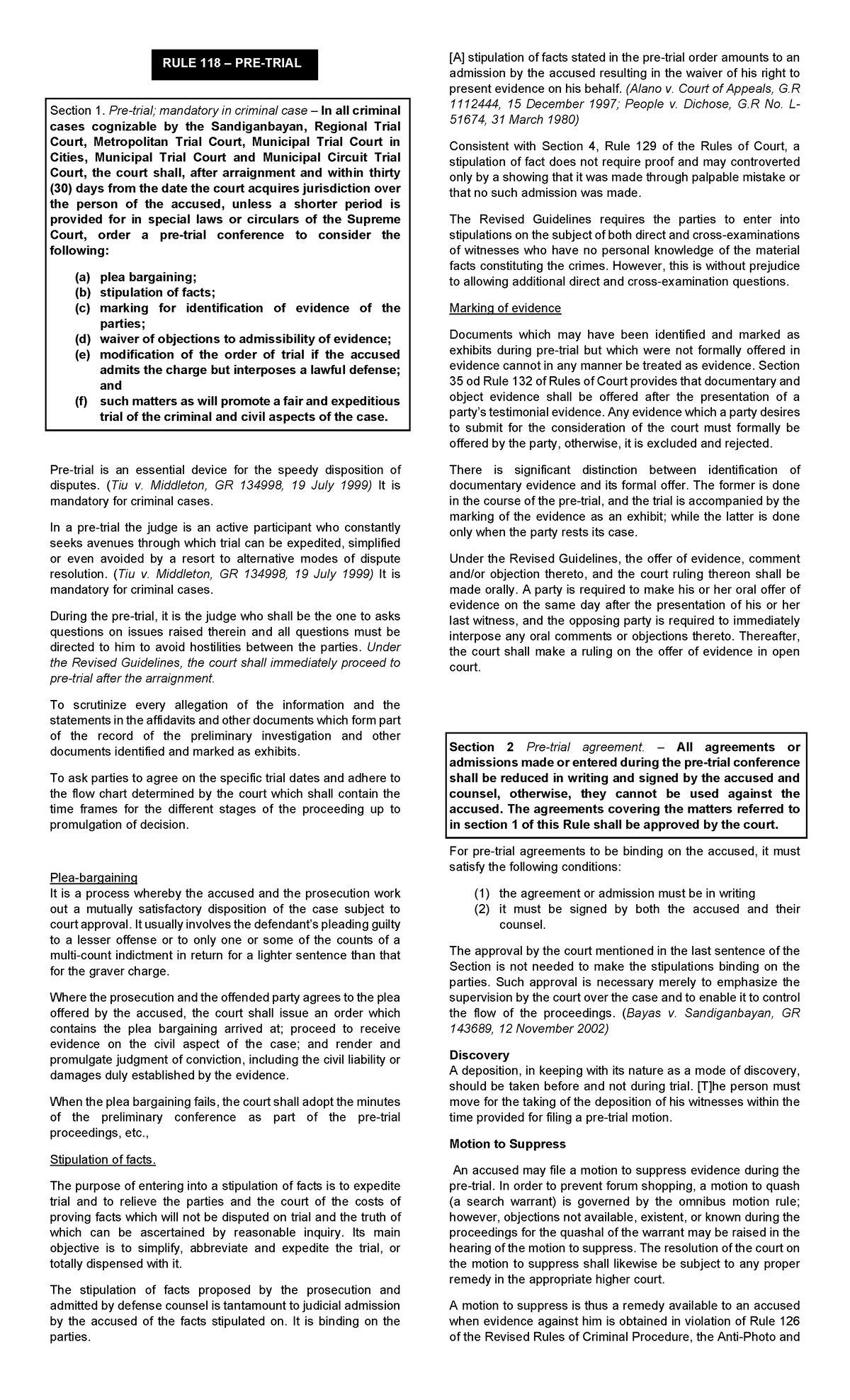 rule-118-criminal-procedure-notes-section-1-pre-trial-mandatory