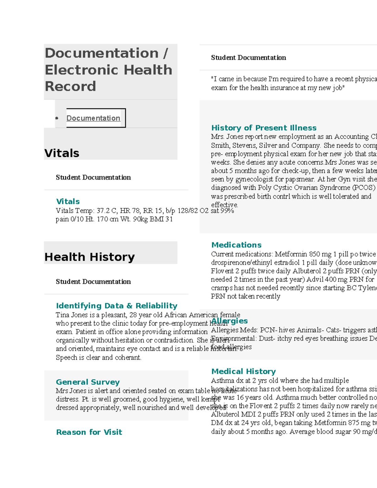 Shadow health Comprehensive assess documentation Tina Jones ...