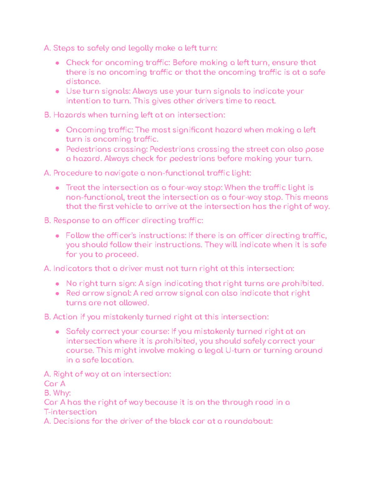 4.5 assignment - A. Steps to safely and legally make a left turn: Check ...
