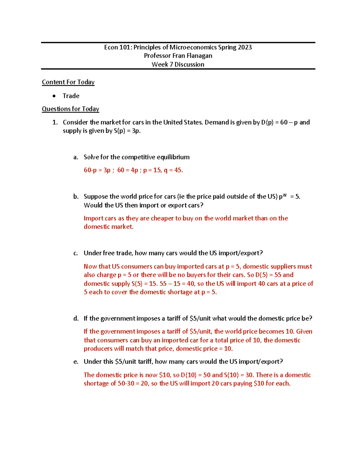 Discussion Week 7 Solutions - Econ 101: Principles Of Microeconomics ...