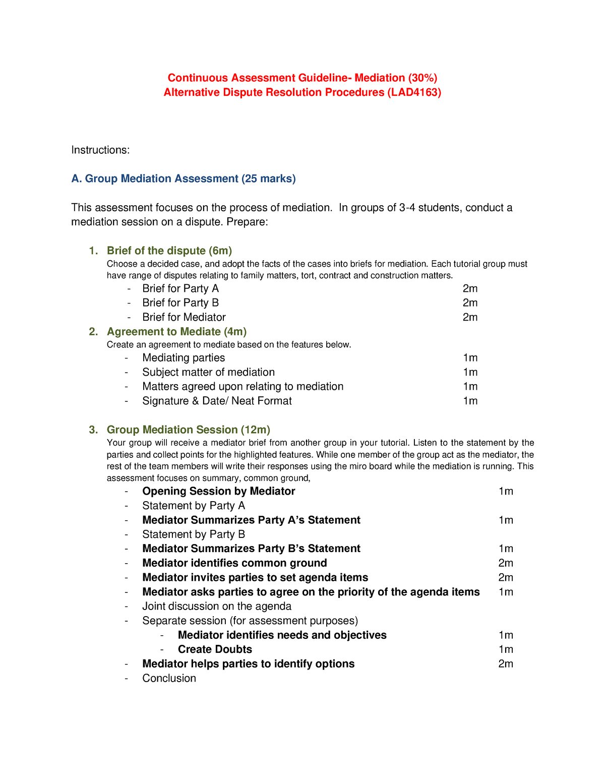 Mediation Assessment Guide Continuous Assessment Guideline Mediation 30 Alternative 2564