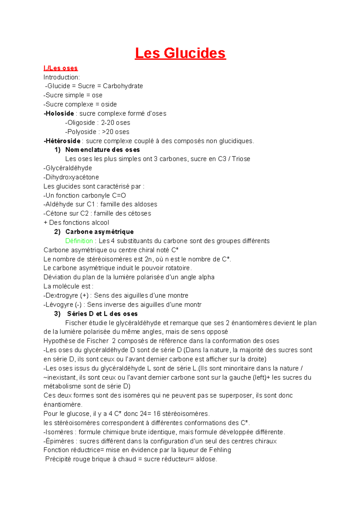 Glucides Cours De Biochimie Sur Les Prot Ines Semestre Les Glucides I Les Oses